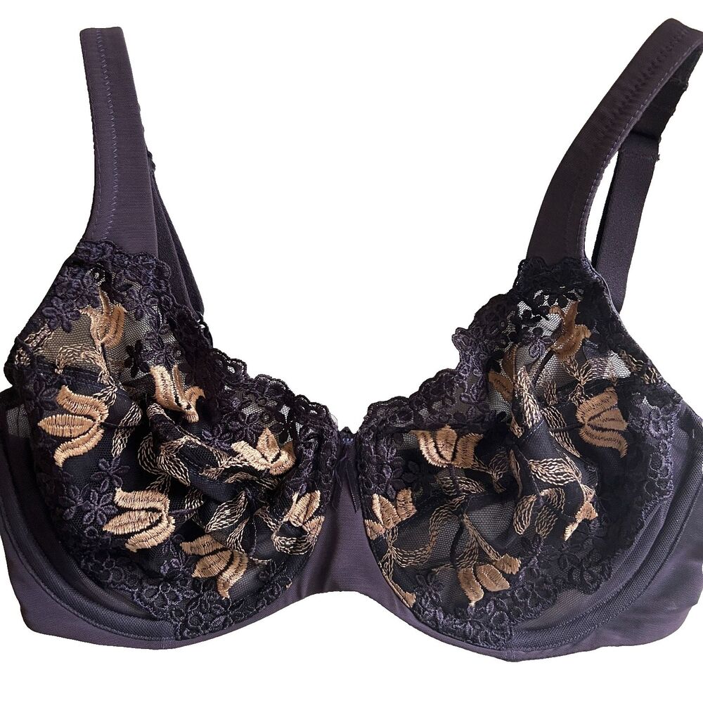Wacoal Full Coverage BRa 32DD Lace Floral Embroidered Purple Underwire